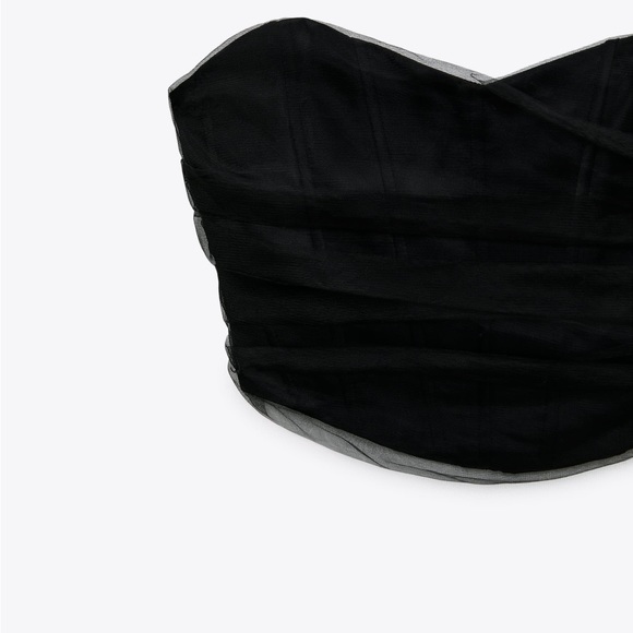 Zara CORSETRY-INSPIRED TULLE CROP TOP Black XS - Picture 8 of 15
